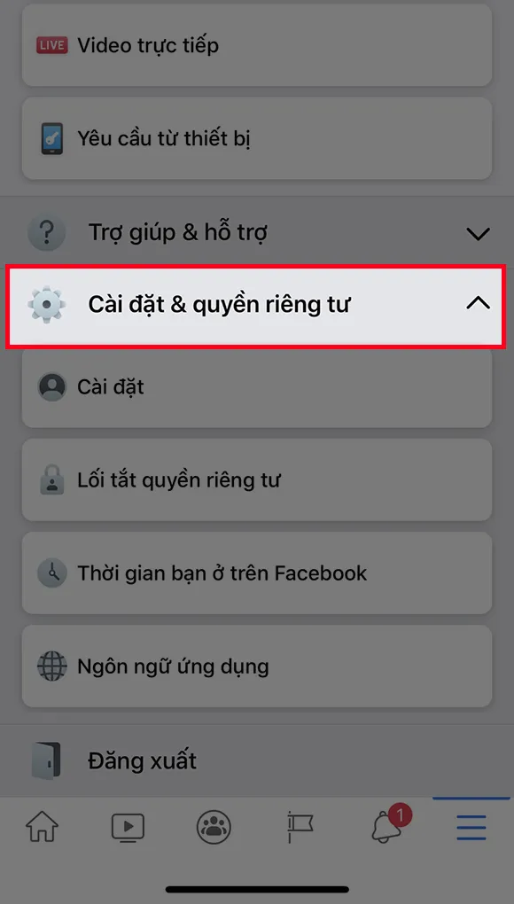 Chọn Cài đặt và quyền riêng tư