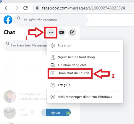 cách bỏ lưu trữ tin nhắn trên messenger 