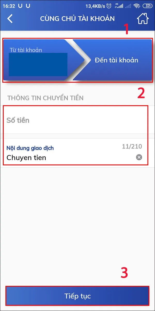 Nhập thông tin chuyển tiền