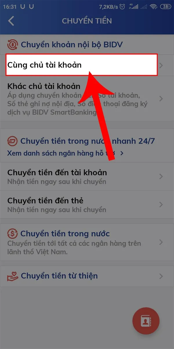 Chọn mục Cùng chủ tài khoản