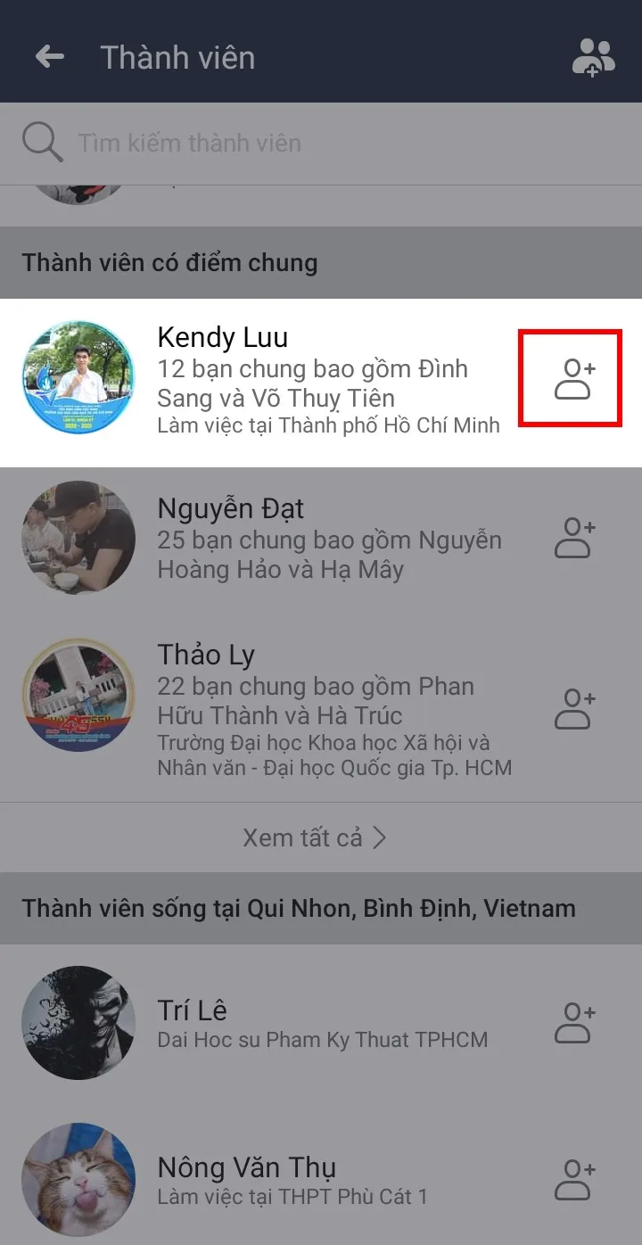 Chọn biểu tượng kết bạn