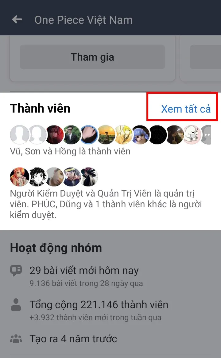 Chọn xem tất cả thành viên