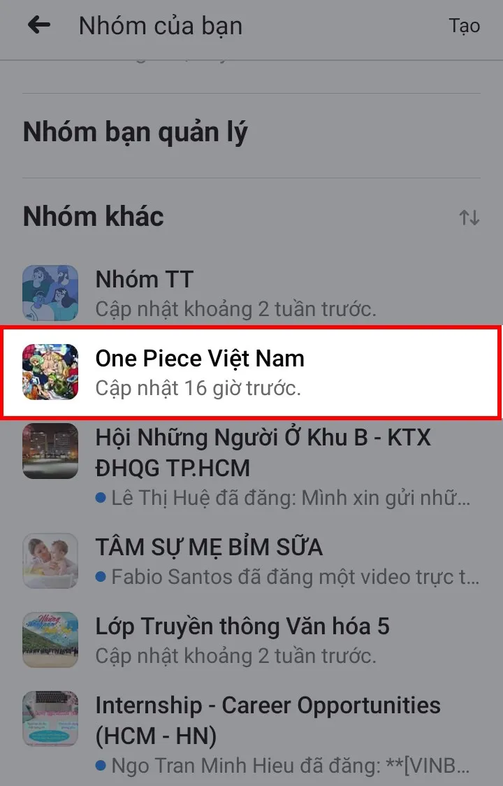 Chọn nhóm hoặc trang bạn muốn vào xem