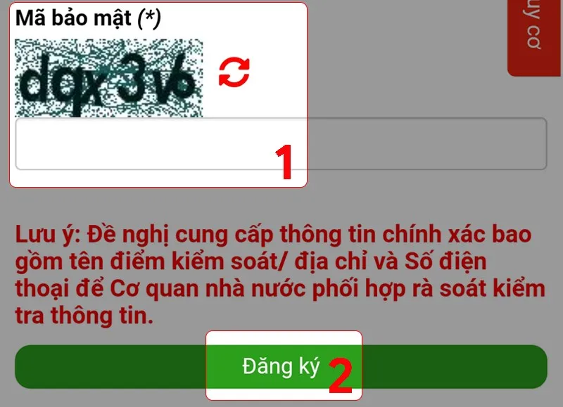 Nhập lại mã bảo mật và nhấn Đăng ký để tạo mã QR