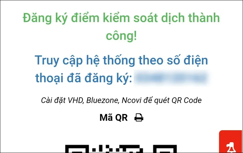 Thông báo tạo mã QR Check in/Check out