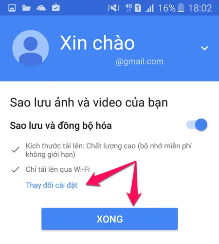 Cài đặt đồng bộ ảnh