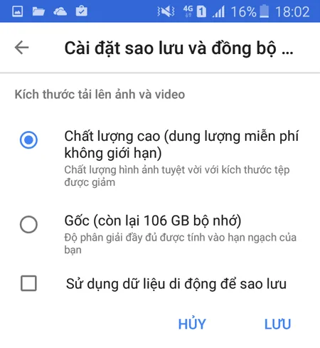 Chọn dung lượng