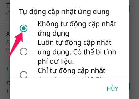 Tắt tự động cập nhật