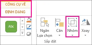 Nút Tạo nhóm được tìm thấy trên tab Định dạng Công cụ Vẽ