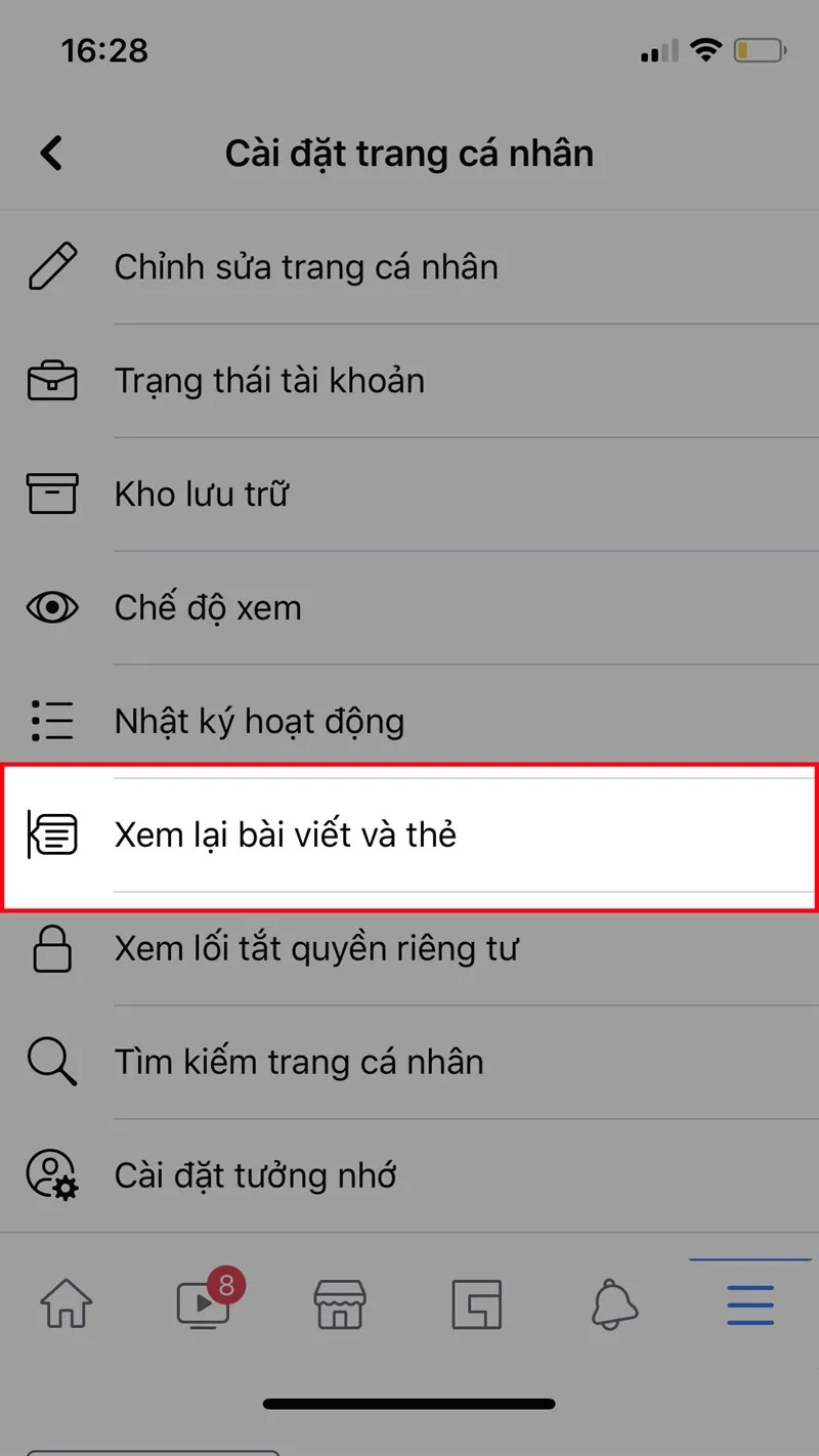 Chọn Xem lại bài viết và thẻ