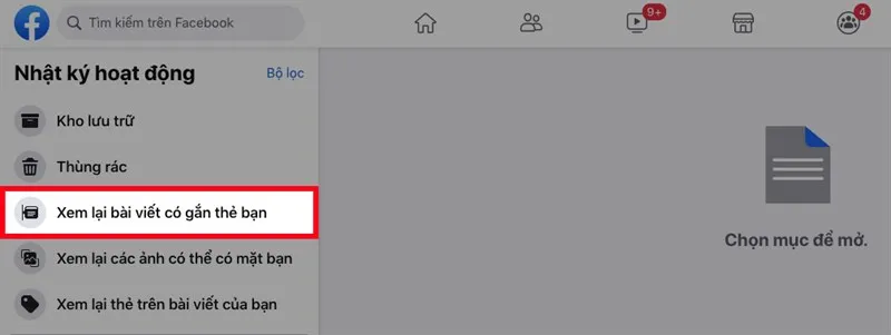 Chọn Xem lại bài viết có gắn thẻ bạn ở góc bên trái, sau đó sẽ hiển thị danh sách các bài viết đã gắn thẻ bạn trên Facebook