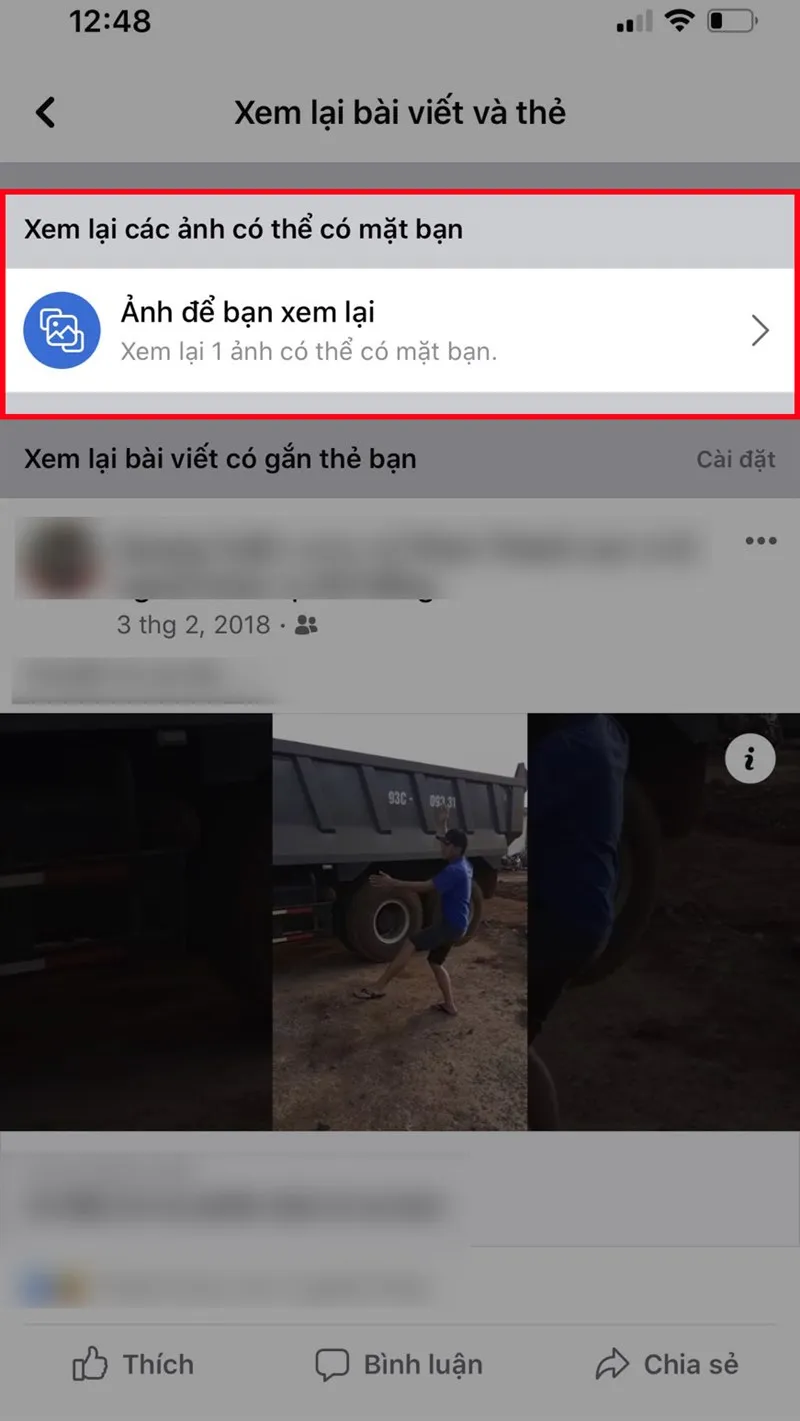 Ngoài ra, bạn có thể xem lại các ảnh mà người khác đăng trên Facebook có mặt của bạn bằng cách tại mục Xem lại các ảnh có thể có mặt bạn, chọn Ảnh để bạn xem lại