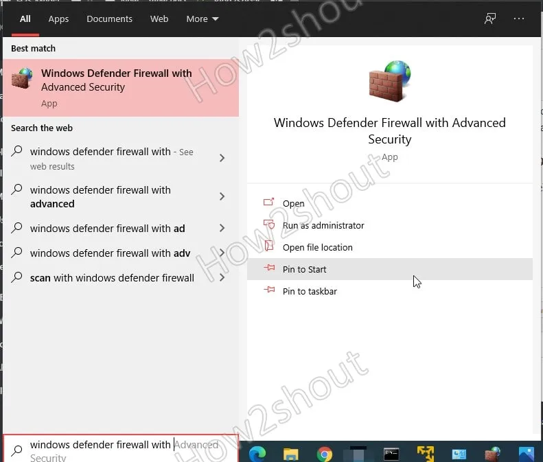 Windows defender firewall with advanced security
