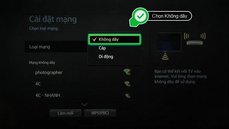 cách kết nối Internet Smart TV Samsung