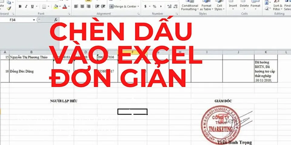 Cách chèn con dấu vào Excel
