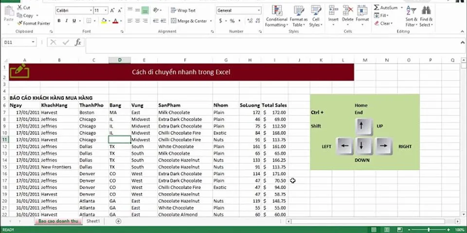 Cách di chuyển ô trong Excel bằng bàn phím