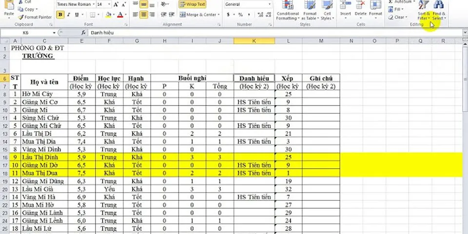 Cách lọc trong Excel 2010