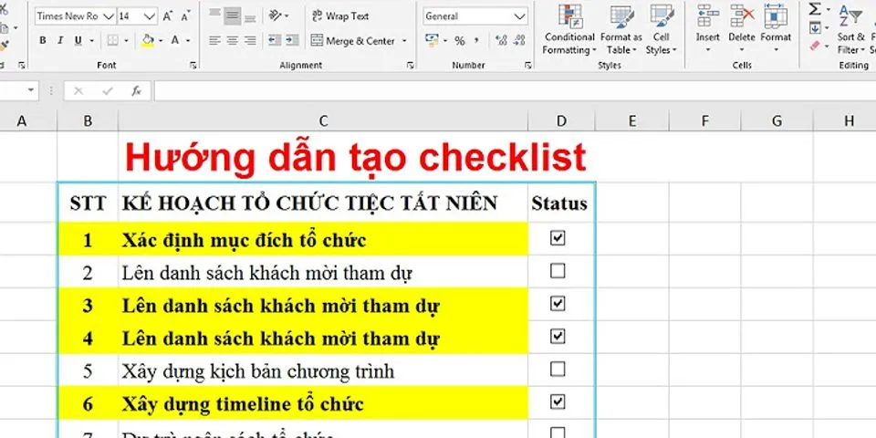 Cách tạo check list trong Excel