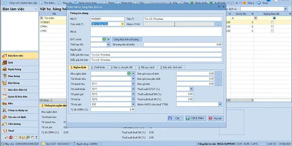 Cách tạo danh mục vật tư hàng hóa trên MISA