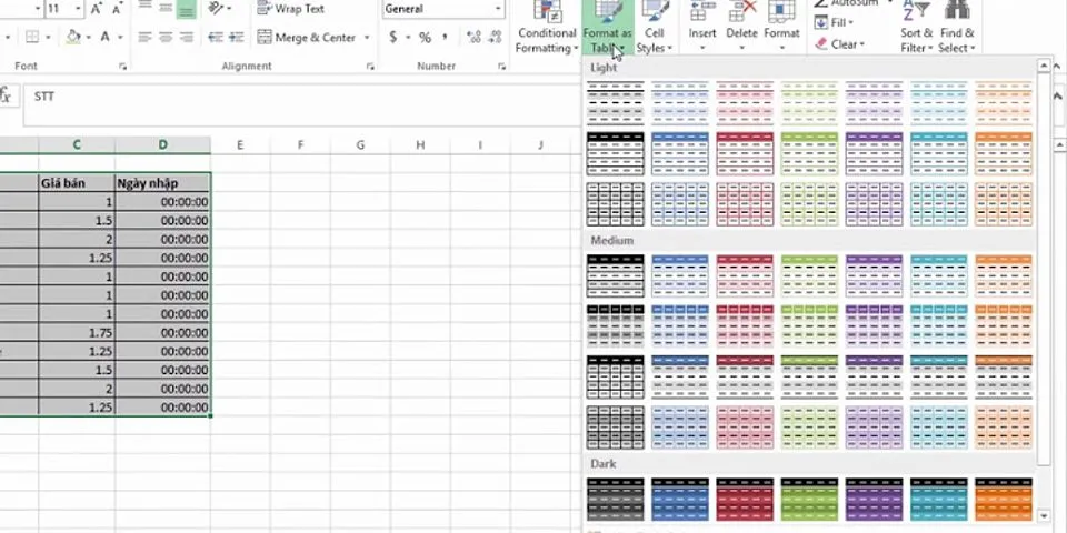 Cách to màu trong bảng Excel