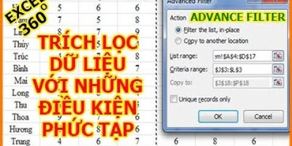 Cách trích lọc dữ liệu trùng trong Excel