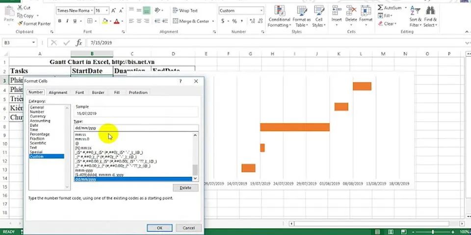 Cách vẽ sơ đồ Gantt bằng Excel