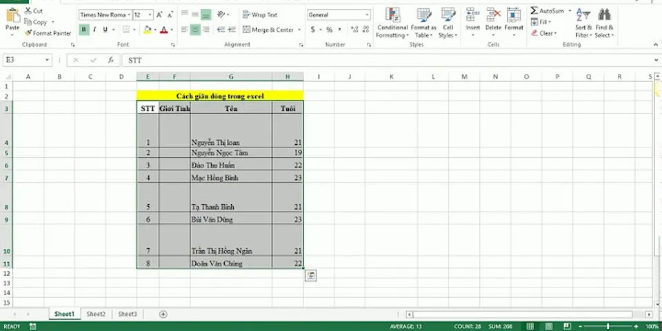 Chỉnh khoảng cách dòng trong Excel